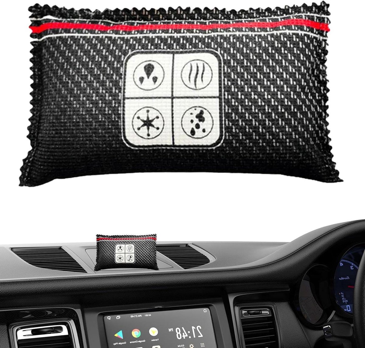Auto Luchtontvochtiger Zak - Droogmiddel Zak - Voorkomt Beslaan - Kleurveranderende Indicator - 105 x 48 x 48 cm - Gestreept