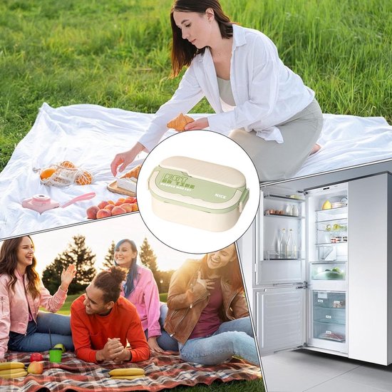 Stalen lunchbox - Voedselcontainer - Maaltijden meenemen - Lekvrij en warmhoudend - 224L x 14B x 93H cm - Groen — afbeelding 5