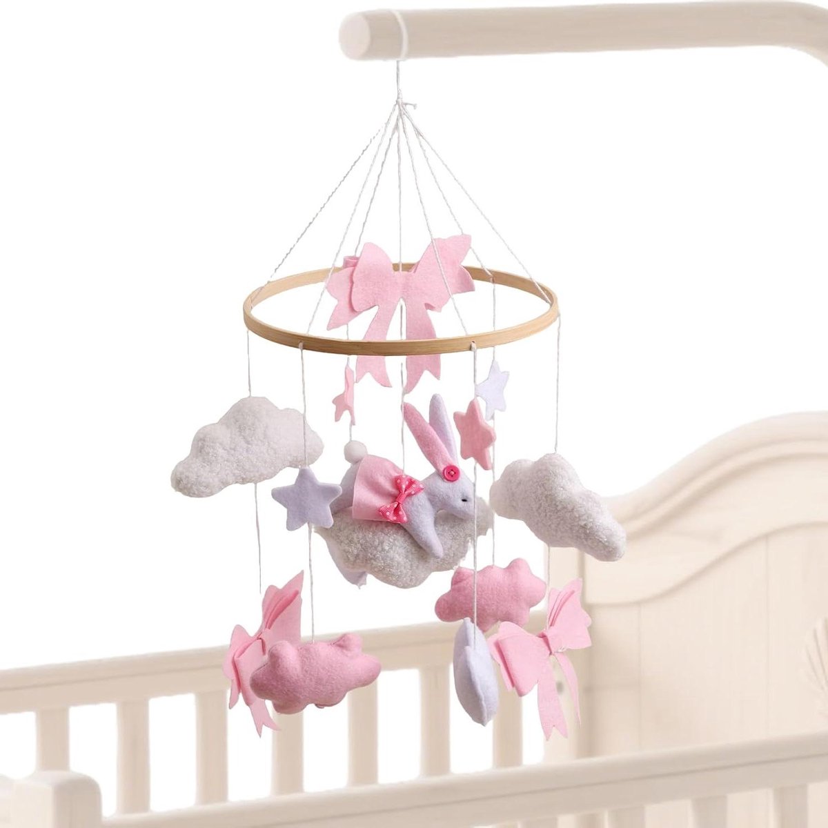 Baby Mobiel - Wiegdecoratie Sensorisch Speelgoed - Babykamer Aankleden - Zachte Kleuren - 40x23 cm - Pastel