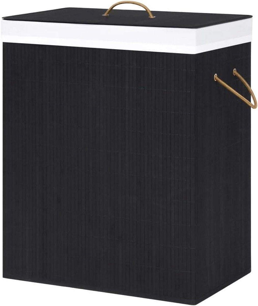 Bamboe Wasmand Wasbox met vakken Wasgoed Sorteren Opvouwbaar en Decoratief 100 Liter Volume Zwart