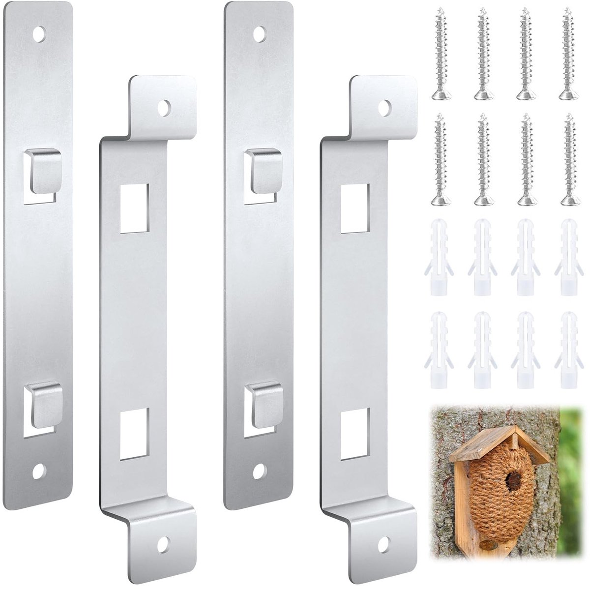Dailygoods- Vogelhuisbeugel - Staal Montagebeugel - 2 Sets - Inclusief Schroeven/Gipsplaatankers - 15,3x2,5cm - Zilver Gegalvaniseerd Staal - Vogelhuismontage