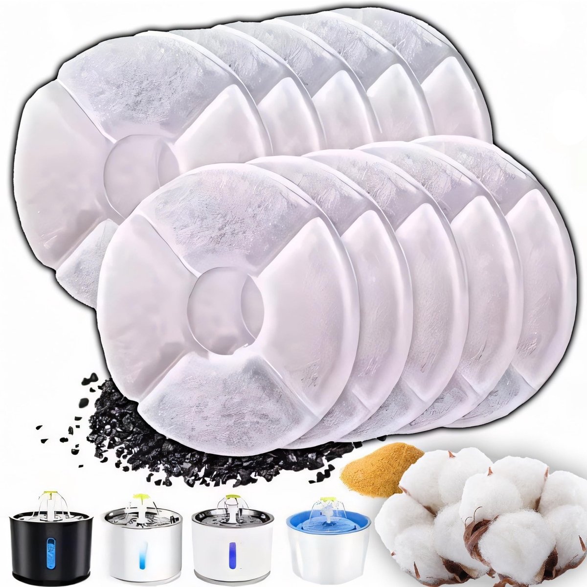 Dailygoods- Drinkfonteinfilter Set van 10 - Actieve Koolfilter - 3 Filterlagen - Universeel Vervangingsfilter - Rond 12,7 x 12,7 cm - Eenvoudig Onderhoud - Waterfilter