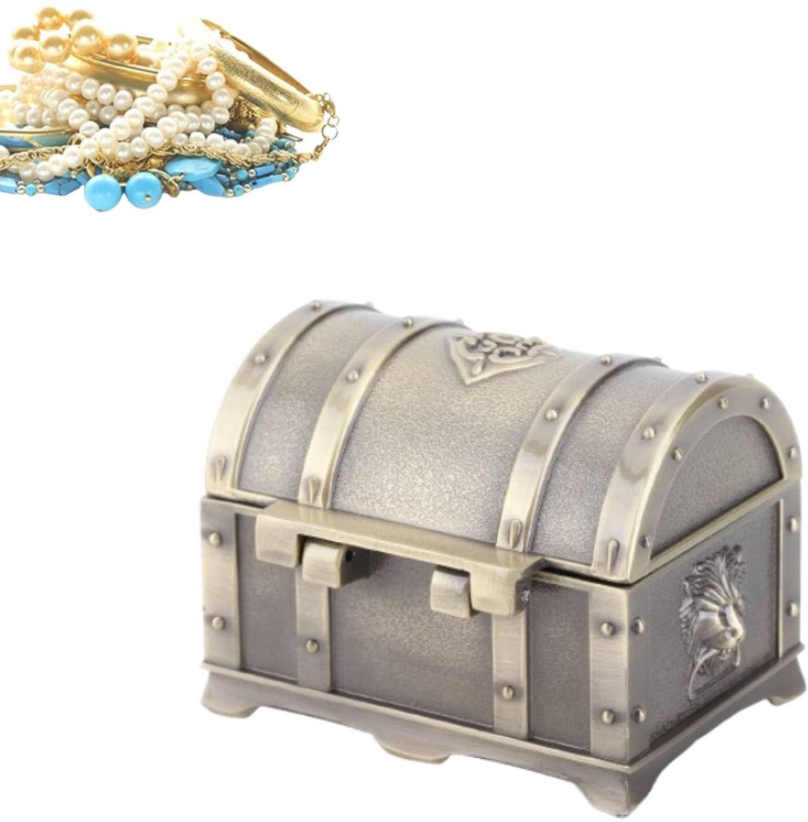 Dailygoods- Sieradenbox Vintage - Antieke Sieradendoos - Metalen Opslagdoos - Fluwelen Binnenkant - Retro Design - Organisator voor Ringen/Oorbellen