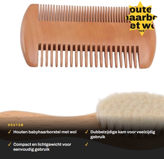 Dailygoods- Babyhaarborstel Set - Dubbelzijdige Kam - Houten Borstel - Wol - Praktisch Cadeau - Lichtgewicht 75G - Haarset van Dailygoods — afbeelding 3