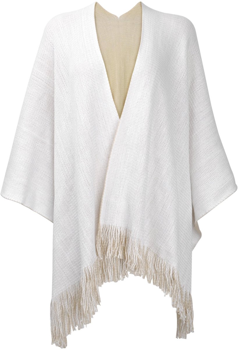 Dailygoods- Poncho Dames Omslagdoek - Omkeerbaar - Retro Gebreid - Vleermuismouwen - Met Franjes - One Size - Deken
