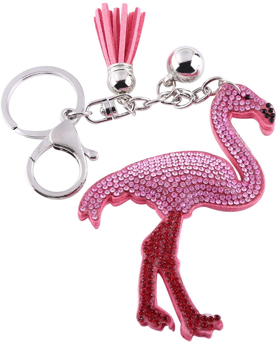 Dailygoods- Sleutelhanger Elegante Roze Flamingo - Sleutelhanger Foto - Sleutelhanger Ringen - Sleutelhanger Leer - Sleutelhanger Auto - Duurzaam en Compact Model - Handtasaccessoire