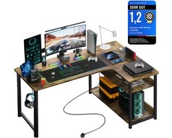 COMHOMA - Schrijftafel met Plank - Hoekbureau met USB en Stopcontact - 120 cm