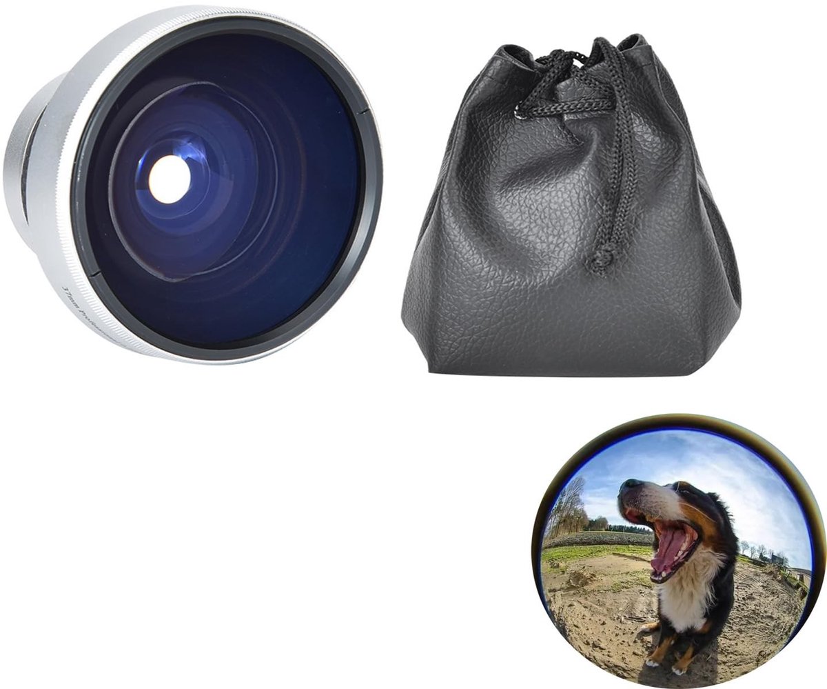 Dailygoods- Fisheye-lens 0,25x - Extra Lens 37 mm - Aluminiumlegering - Optisch Glas - Super Fisheye-effect - Inclusief Opbergtas - Camera Lens