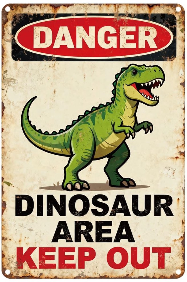 Dailygoods- Metalen Bord Dinosaurus Cartoon Stijl - Wanddecoratie Buiten - Wanddecoratie Tuin - Wanddecoratie Woonkamer - Retro Schilderij - 20 x 30 cm