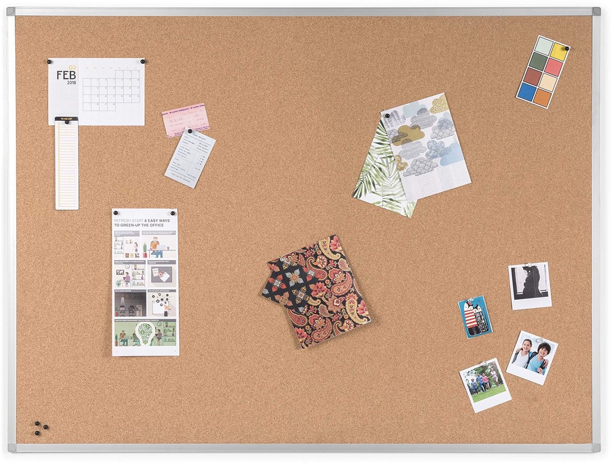 Dailygoods- Kurkbord Zelfhelend - 90 x 60 cm - Geanodiseerd Aluminium Omlijsting - Punaises - Muurbevestigingskit - Duurzaam oppervlak - Prikbord