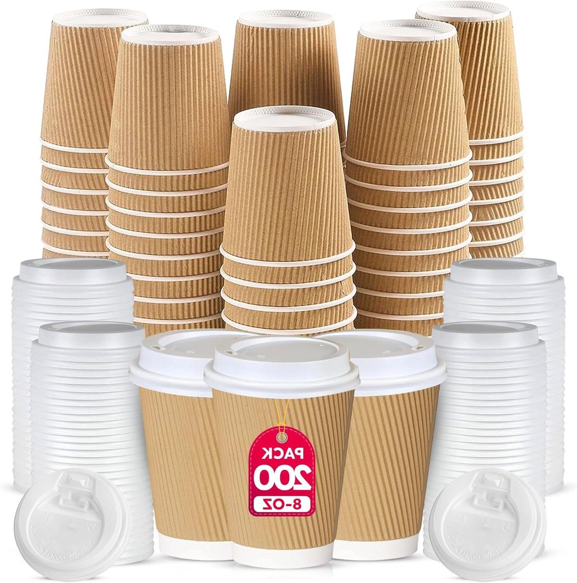 Papieren Koffiebekers - Wegwerpbekers - Warme Dranken Serveren - Met Deksel - 30 Stuks - Beige