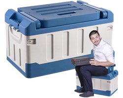 Gereedschapsbox Opvouwbaar - Opbergkoffer Organizer - Auto Opruimen - Zitfunctie - 65x41x16 cm - Blauw Wit