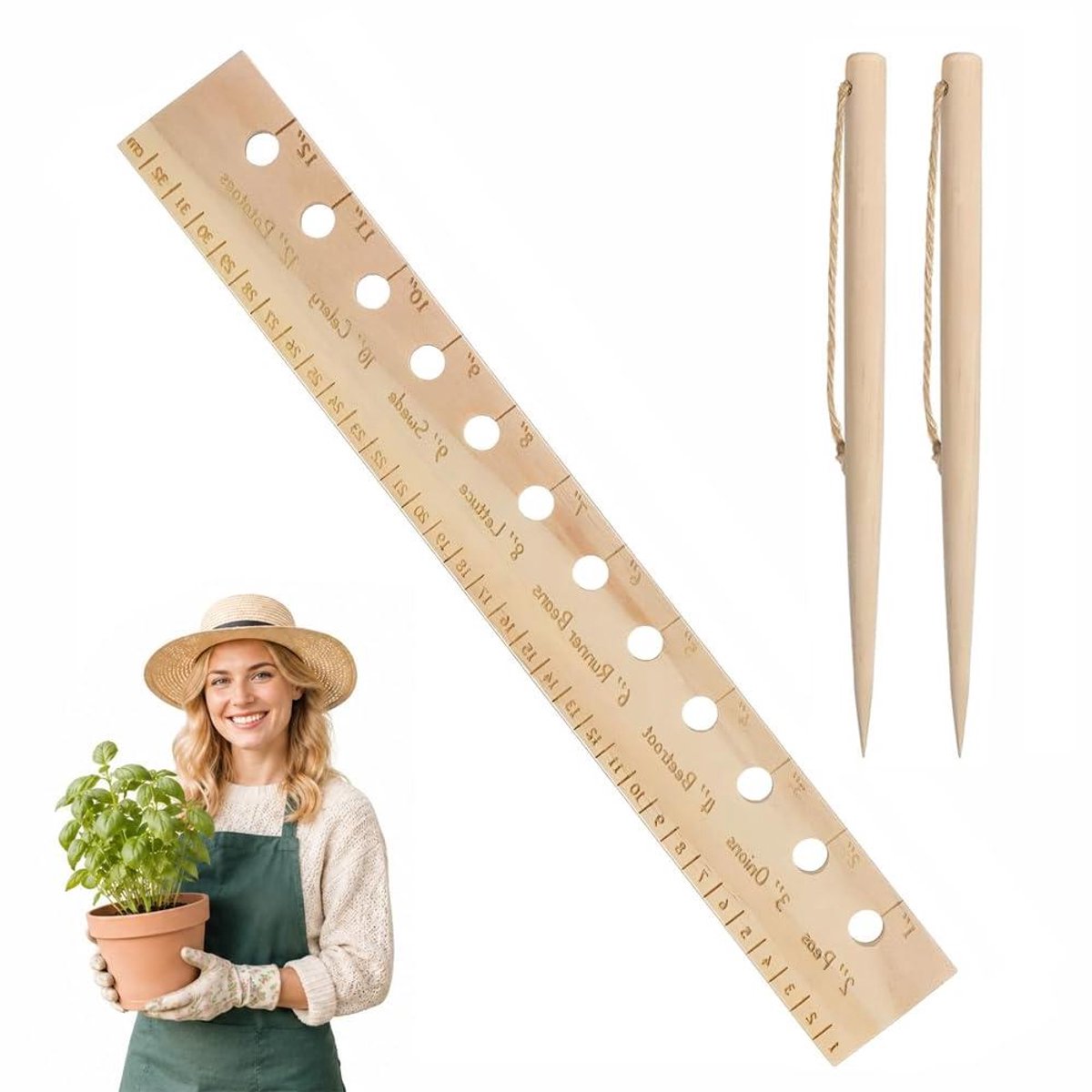 Zaadliniaal Set - Planthulpmiddel Tuin - Nauwkeurig Zaden Plaatsen - Natuurlijk Houten Ontwerp - 33x45 cm - Natuurlijk Hout
