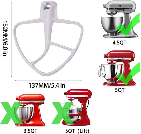 Mixer Accessoire - Keukenmachine Onderdeel - Gelijkmatig Mengen - Gebogen Schoepenontwerp - 10 x 10 x 10 cm - Wit Zilver — afbeelding 4