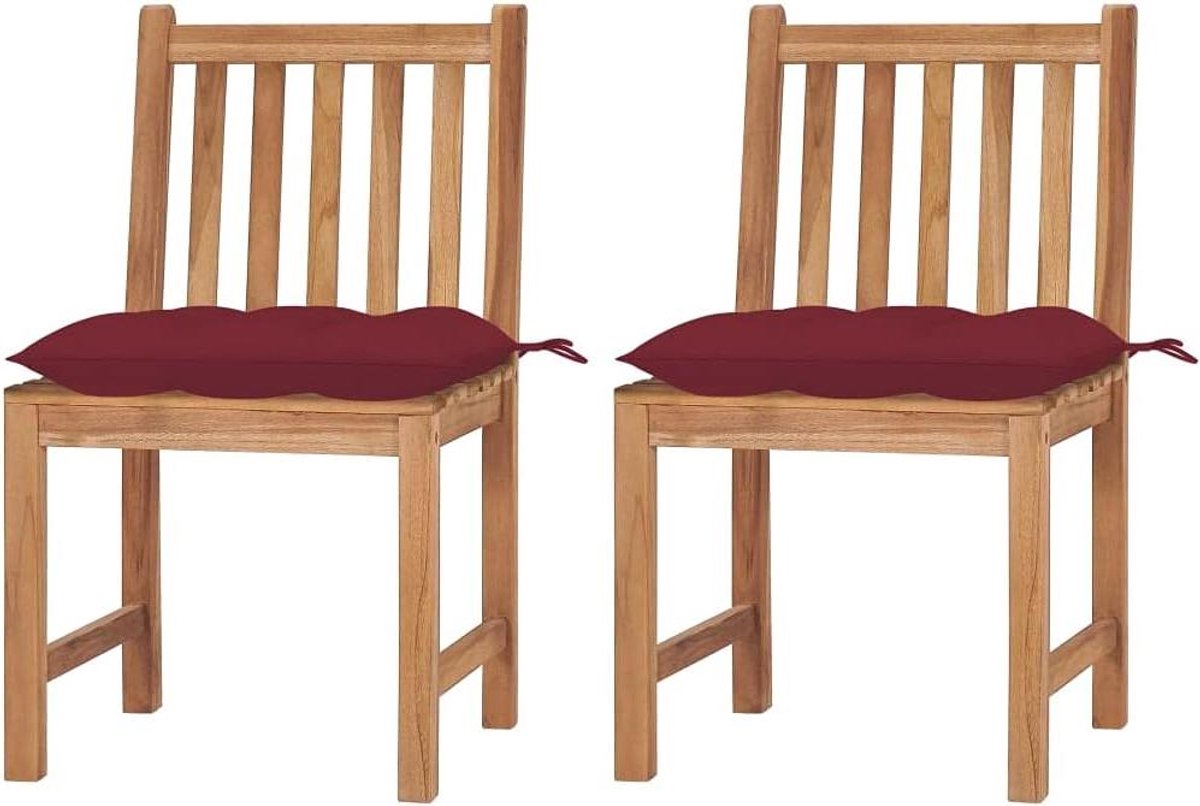 Tuinstoelen Set - Houten Stoelen - Buiten Ontspannen - Massief Teakhout - 2 Stuks - Wijnrood