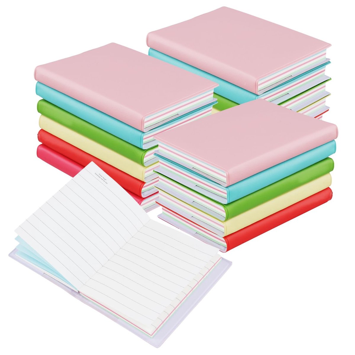Dailygoods- Notitieboek Mini 18 Stuks - Draagbaar Dagboek - Imitatie-Lederen Omslag - 8 x 10 cm - 100 Vellen - Levendige Kleuren - Notitieblok