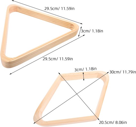 Pooltafel Driehoek - Biljart Rek - Bal Uitlijnen - Stevige Houten Constructie - 29.50CM - Khaki — afbeelding 4
