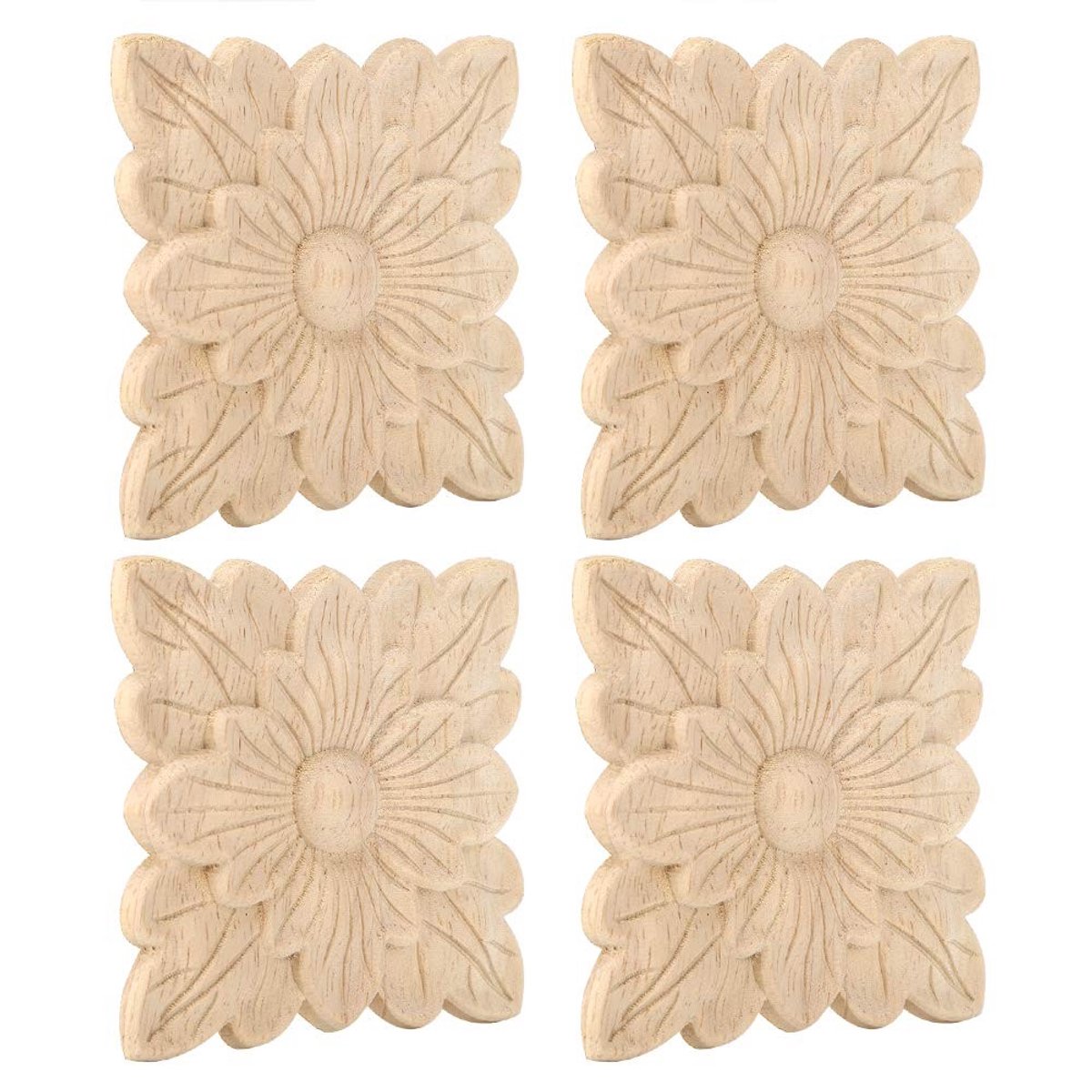 Dailygoods- Houten Applicaties 4 Stuks - Houtsnijtoepassingen - Decoratie voor Meubels - Tuindeur Accessoires - Milieuvriendelijk Rubberhout - Europese Stijl