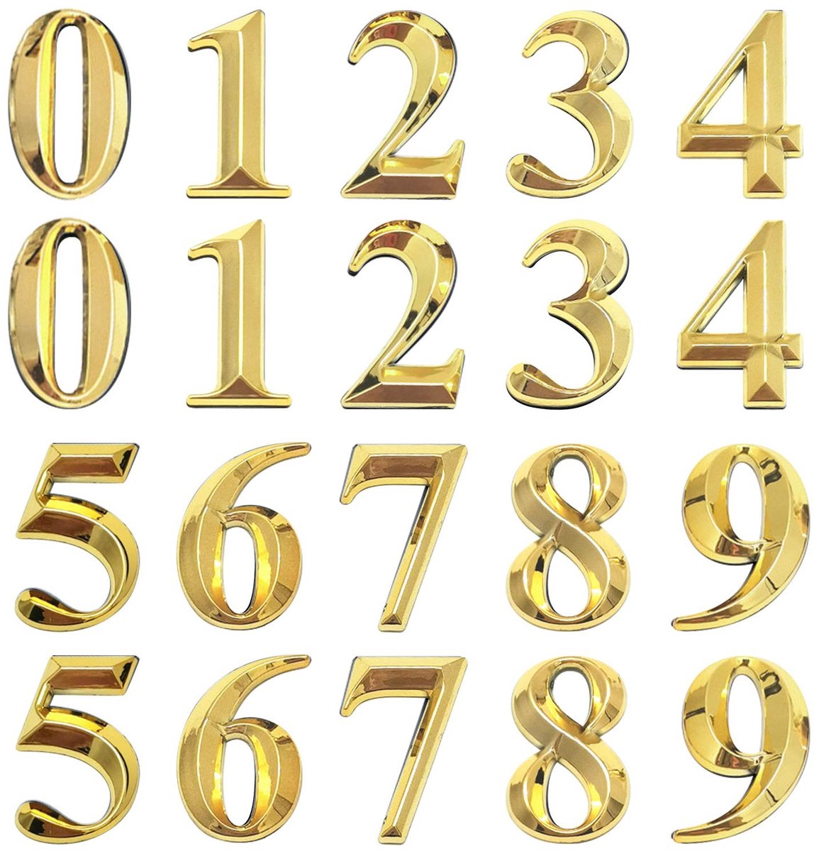 Dailygoods- Deurhuisnummers 3D - 20 Stuks - Zelfklevend - Goud - Duurzaam - Vochtbestendig - Luxe Ontwerp - Huisnummers