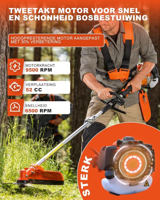 Benzine Bosmaaier - Tuin Multitool - Tuinonderhoud - 5-in-1 Functionaliteit - 52 cc - Kunststof — afbeelding 5