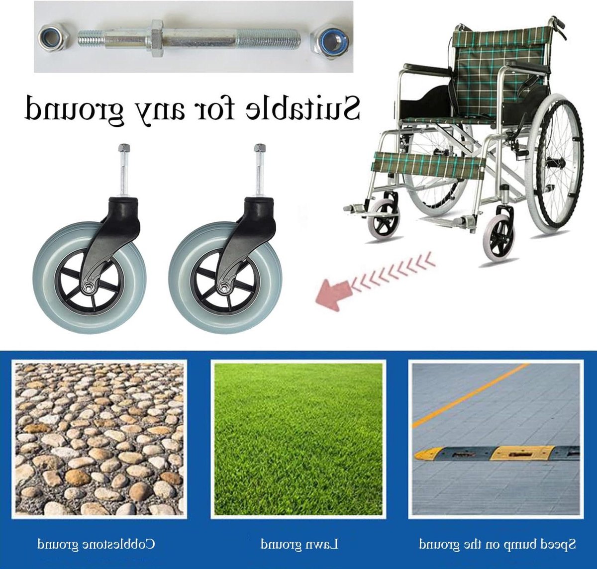 Rolstoel Wielen - Voorwielen Set - Rolstoel Reparatie - Slijtvast Antislip - 15/20 Cm - Grijs