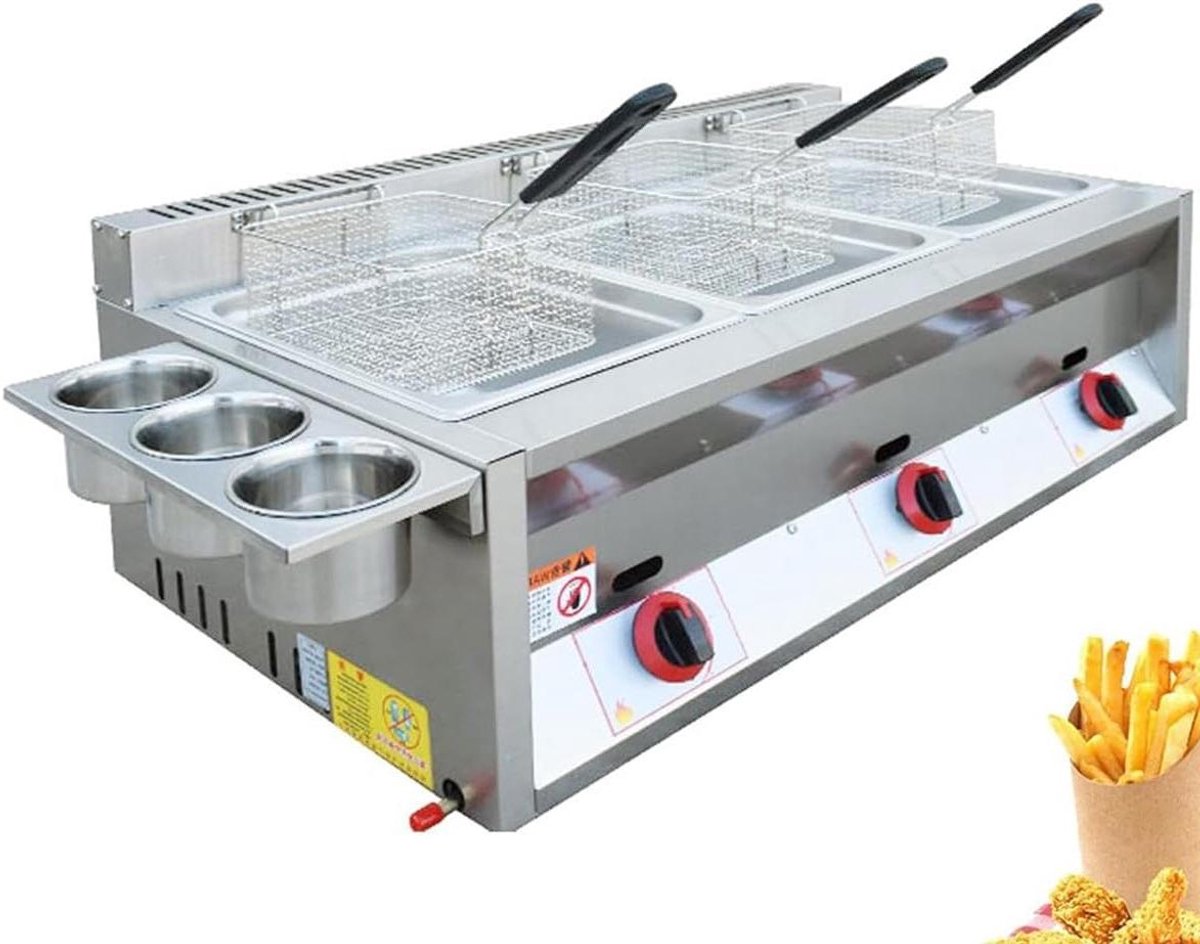 Roestvrijstalen Frituurpan - Gasfriteuse Vetfriteuse - Thuis Frituren - Verdikt Roestvrij Staal - 6L + 6L + 6L - Zilverkleurig
