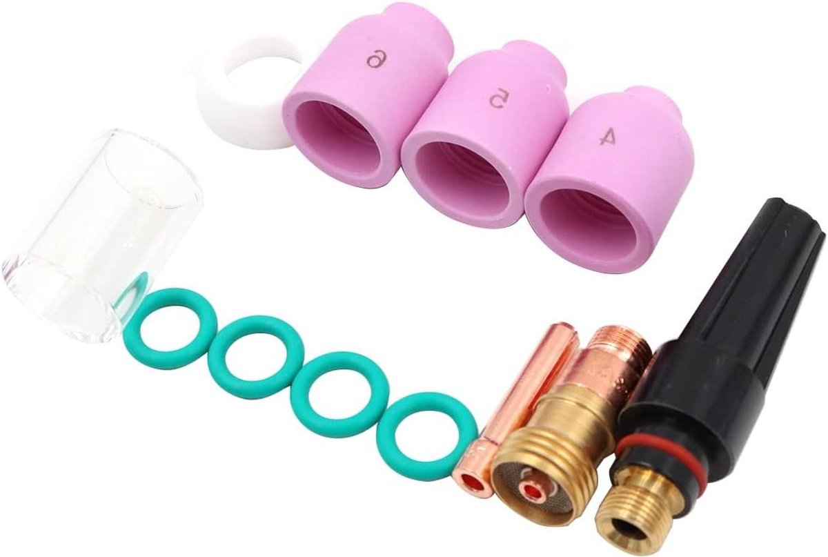 12-delige set TIG Alumina mondstuk KIT Stubby Klem Lichaam Gas Lens 2,4 mm #10 Pyrex Cup verbruiksartikelen voor TIG Lassen WP 17 18 26