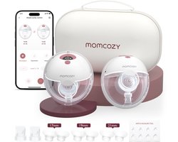 Momcozy M5 Smart – Handsfree Borstkolf – 2 Stuks – Elektrisch – Stil & Compact – Met Borstschild Inserts - Wit/Rood