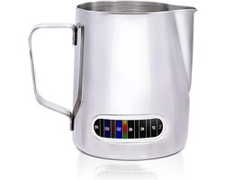 Melkopschuimkannetje - Opschuimbeker - Latte Art - Met Temperatuurweergave - 20 Ounce - Zilver