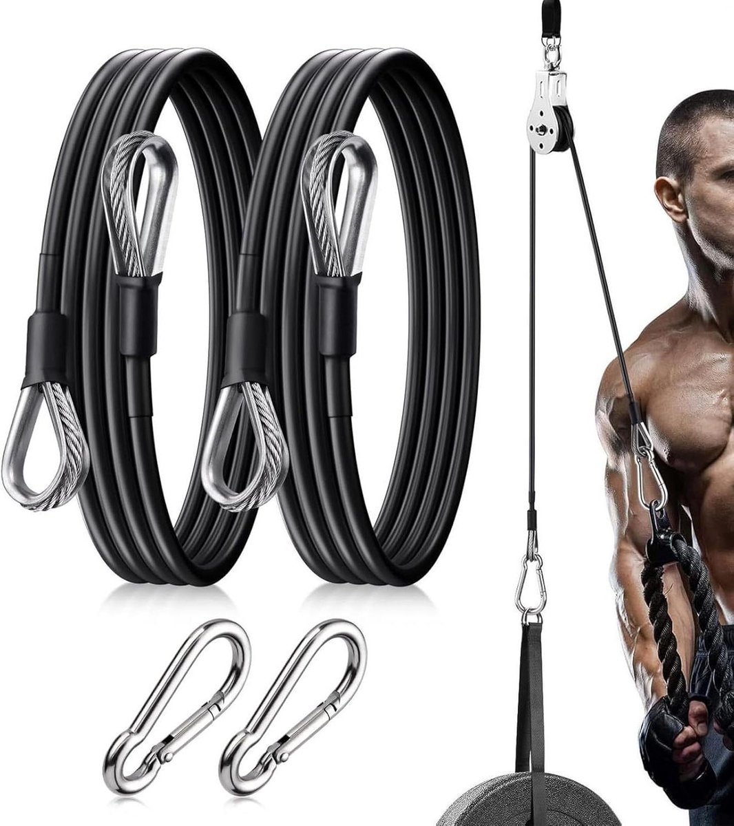 Fitness Kabel Verlenging - Trainingskabels Machine - Kracht Training - Slijtvast Roestvrij Staal - 2 Stuks - Zwart