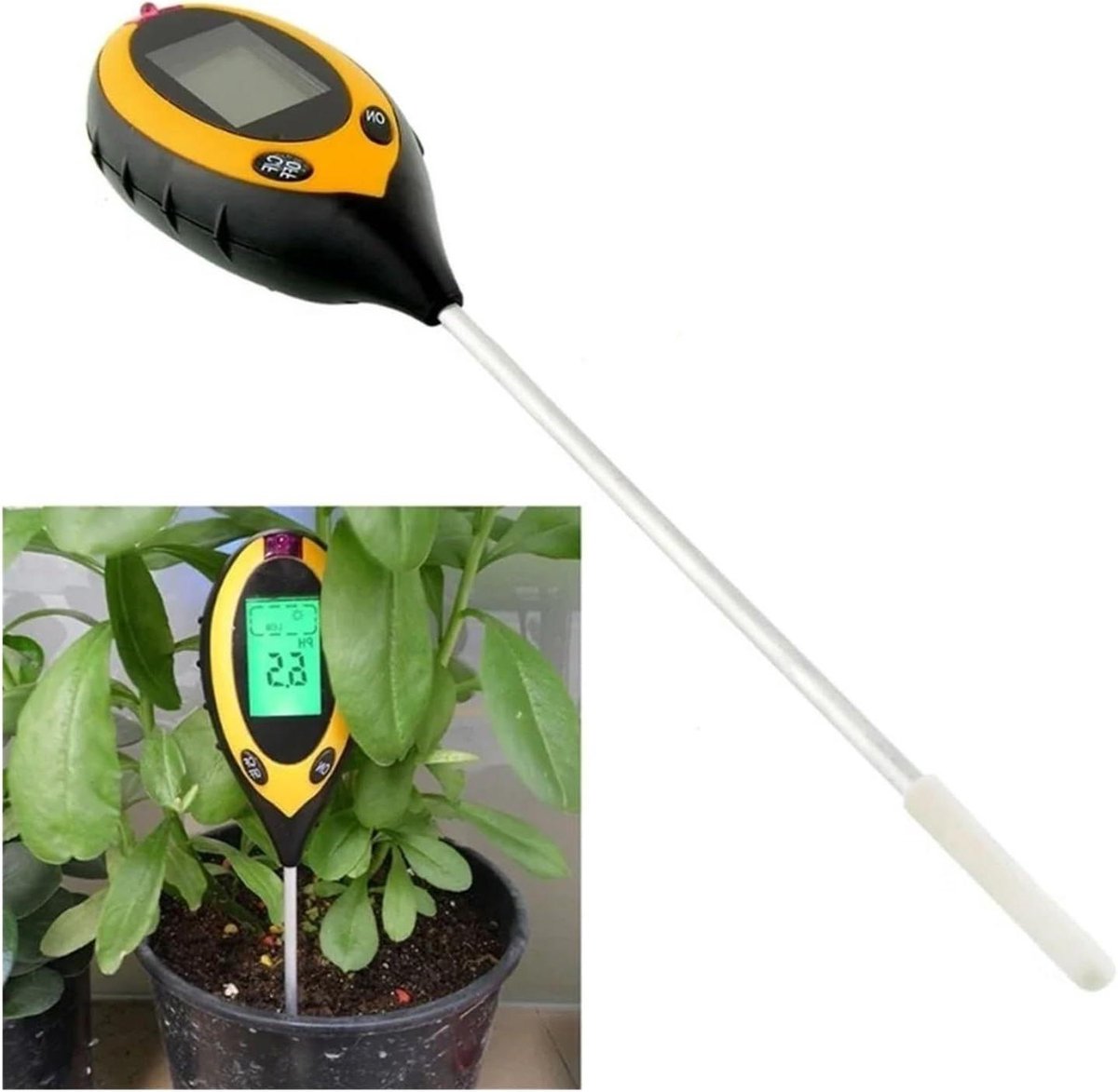 Bodemtester Professioneel - PH Meter - Planten Verzorgen - 4 Metingen Digitaal - 200 mm Sonde - Zwart