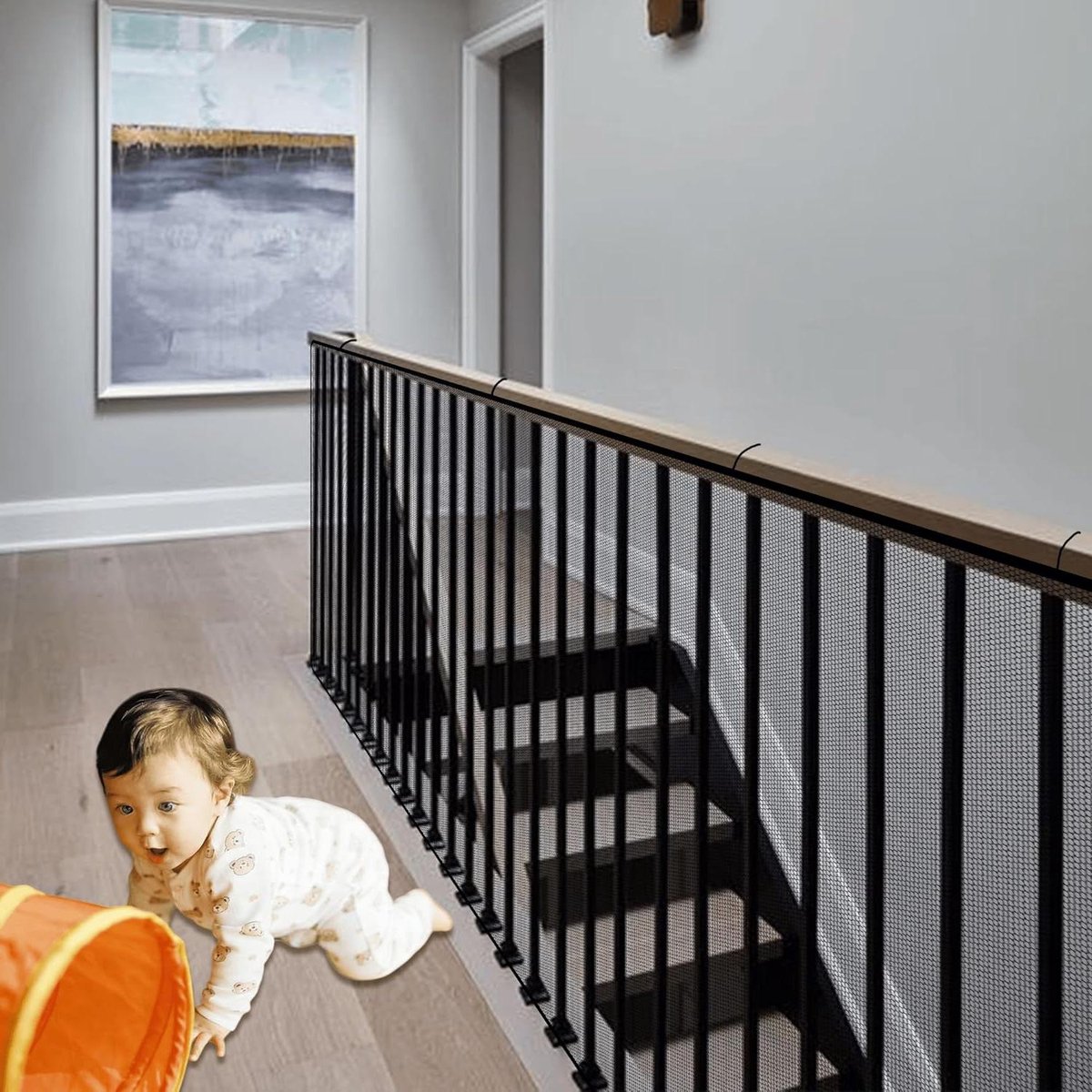 Trapbeschermingsnet - Veiligheidsnet Balustrade - Kinderveiligheid Thuis - Stevig Geweven Gaas - 93 x 210 cm - Zwart