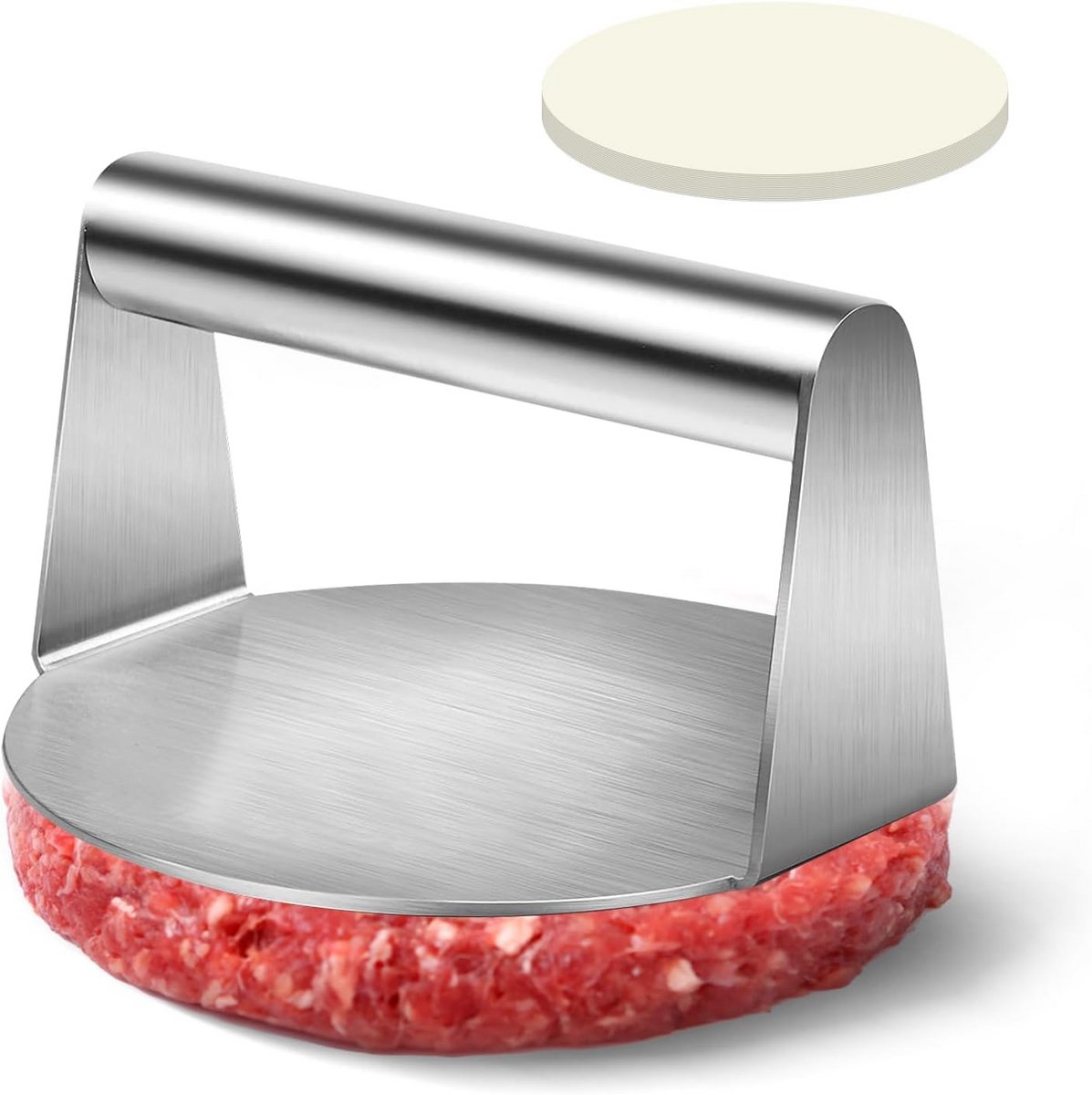 Burgerpers - Vleespers - Hamburgers Maken - Ergonomisch Handvat - 14 cm - Zilverkleurig
