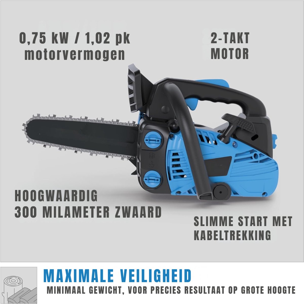 KAD® Kettingzaag Benzine - Kettingzaag op Accu - Handzame Kettingzaag voor Snoeien - Zwart/Blauw - 55cm x 25cm x 23cm thumbnail 2