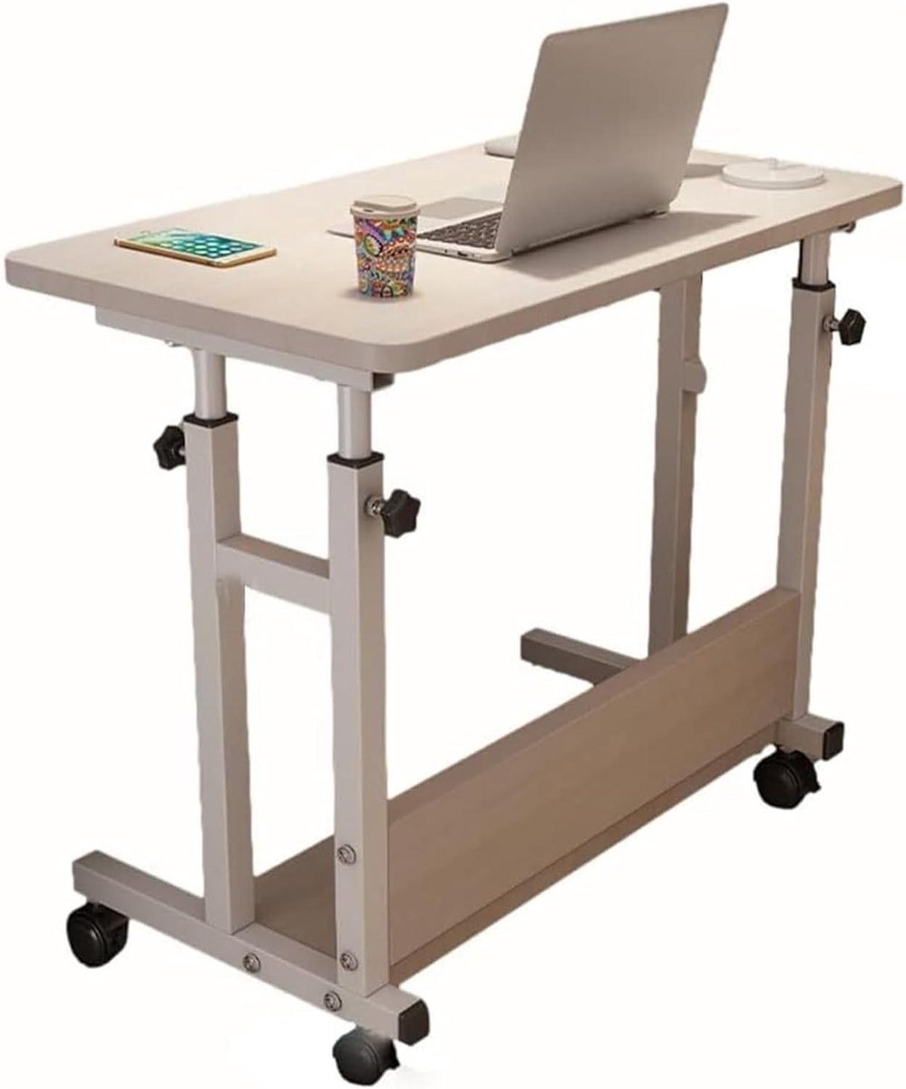 Mobiel laptopbureau Zit-sta Verstelbare hoogte Zit-sta-tafel Rollende draagbare staande pneumatische bureaus Overbed met wielen (Color : Bianco, Size : 80x40cm)