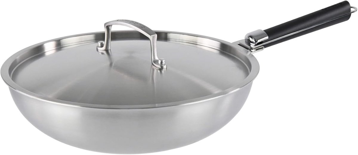 RVS Wok - Koekenpan - Authentiek Koken - Afneembare Steel - 28 cm - Grijs