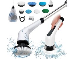 Electric Spinning Scrubber, Cordless Electric Bathtub Scrubber with 8 Replaceable Drill Brush Heads, Shower Cleaning Brush with Adjustable Handle for Bathroom, Tile Floor and Car
