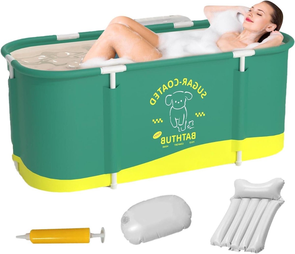 Opvouwbare Badkuip - Draagbaar Zwembad - Ontspanning Thuis - Versterkt Frame - 115 x 60 x 50 cm - Groen