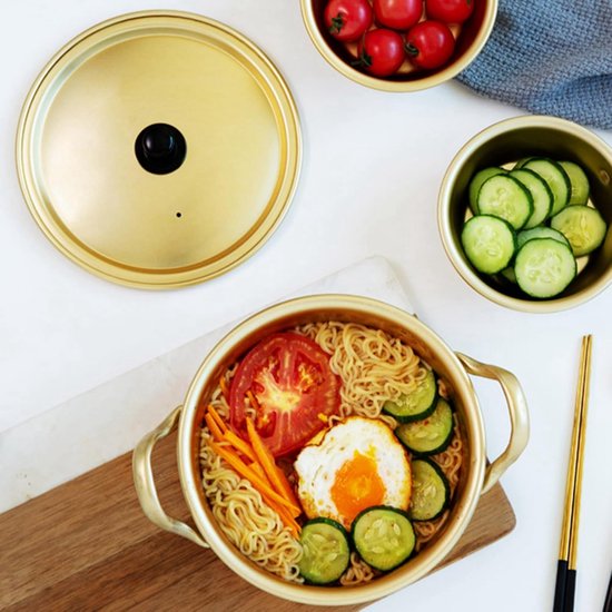Korean Noodle Pot - Geel Aluminium Kookpot voor Pasta, Ideaal voor Noedels, Duurzaam en Handig (16cm) — afbeelding 5