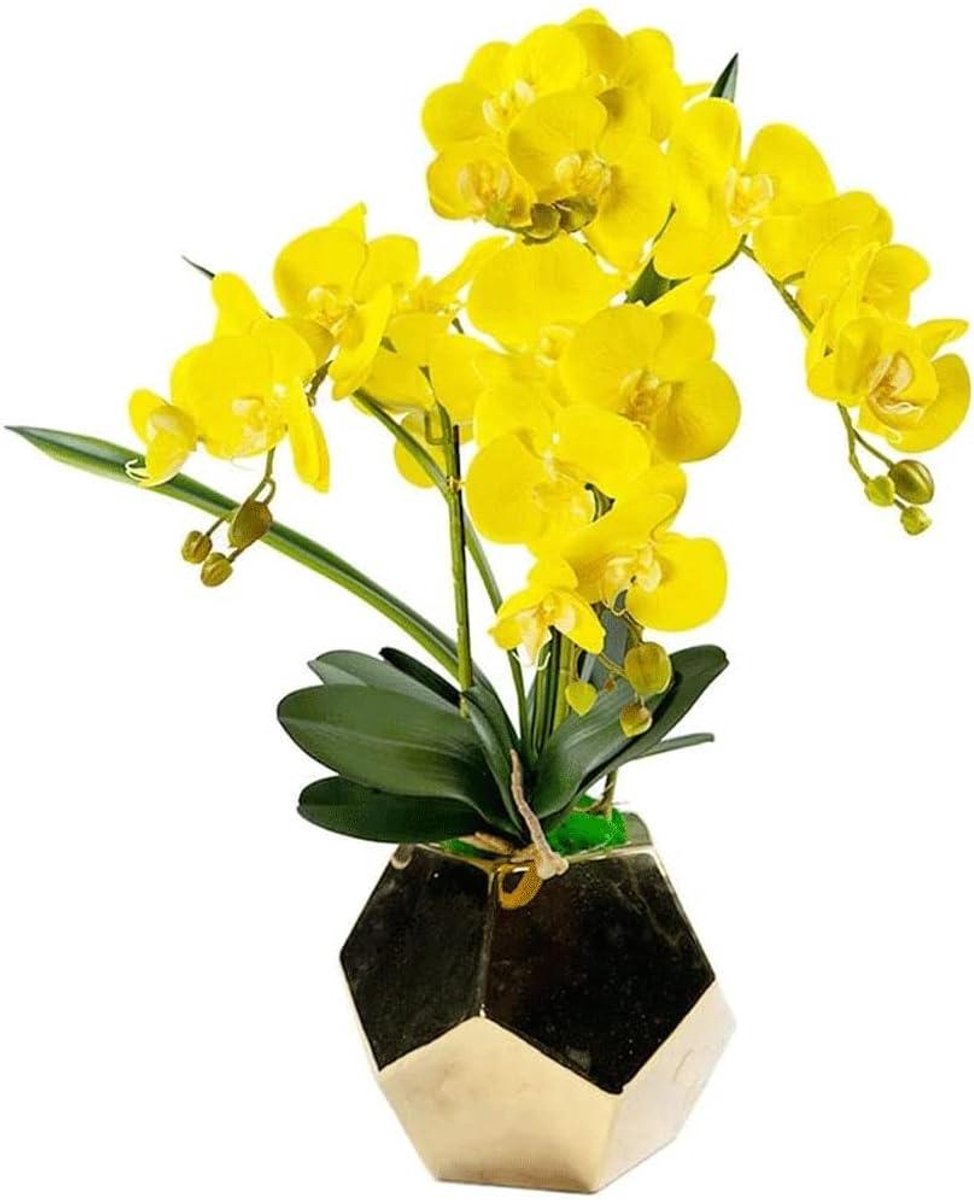 Kunstorchidee Plant - Nepbloemen Vaas - Decoratie Huis - Realistisch Touch - 62 cm Hoog - Geel