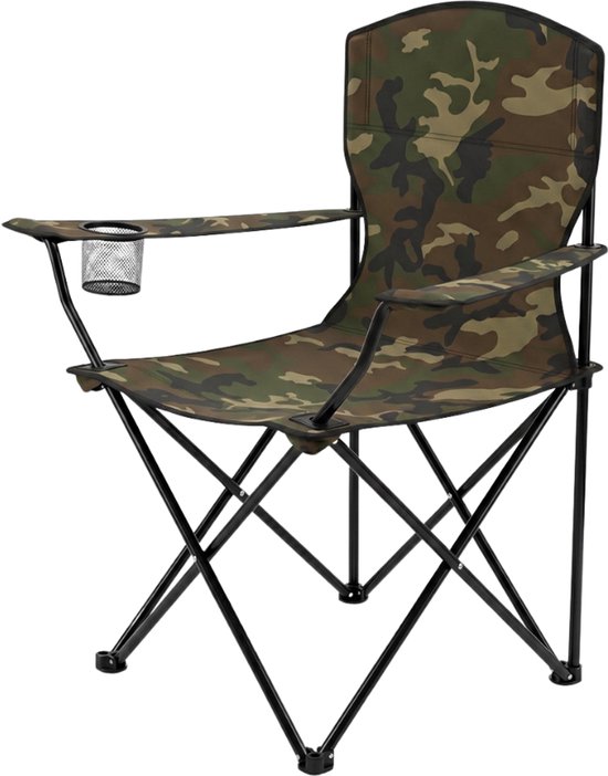 MOZY® - Inklapbare Campingstoel - Legerprint - tot 120 kg - met Armleuningen en Bekerhouder - in Draagtas - Antislip - Campingstoel - Visstoel - Vissen - Vissersstoeltje van MOZY® — afbeelding 2