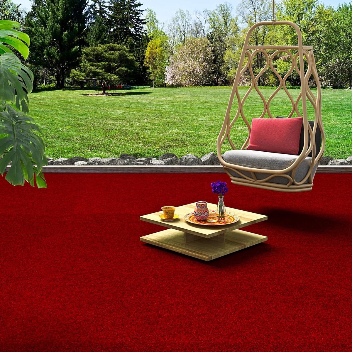Kunstgras tapijt - Decoratief gras - Buiten decoreren - Noppen met drainage - 200x150 cm - Rood