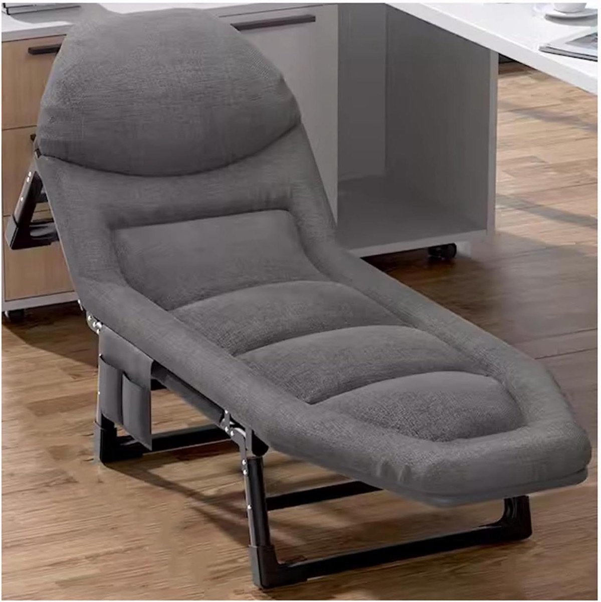Opvouwbaar campingbedje - Draagbaar kinderbed - Buiten ontspannen - Verstelbare ligstand - 200x65cm - Grijs