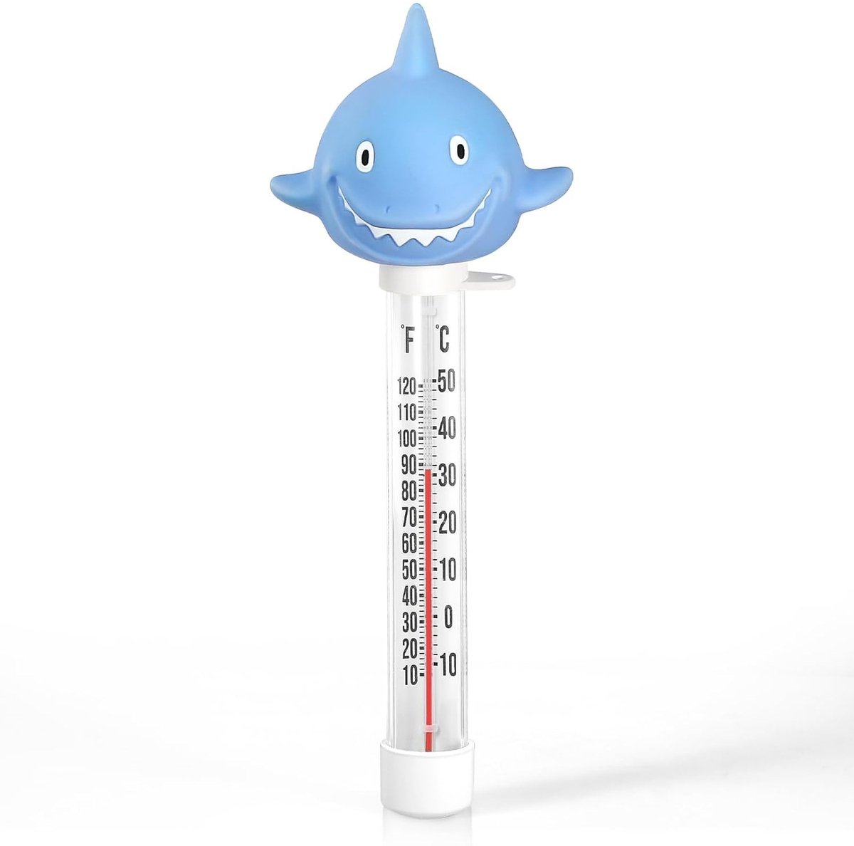 Drijvende zwembadthermometer met snoer, groot formaat, gemakkelijk af te lezen, onbreekbaar zwembadaccessoire, geschikt voor binnen- en buitenzwembaden, spabaden, ijsbaden en jacuzzi's (haai).