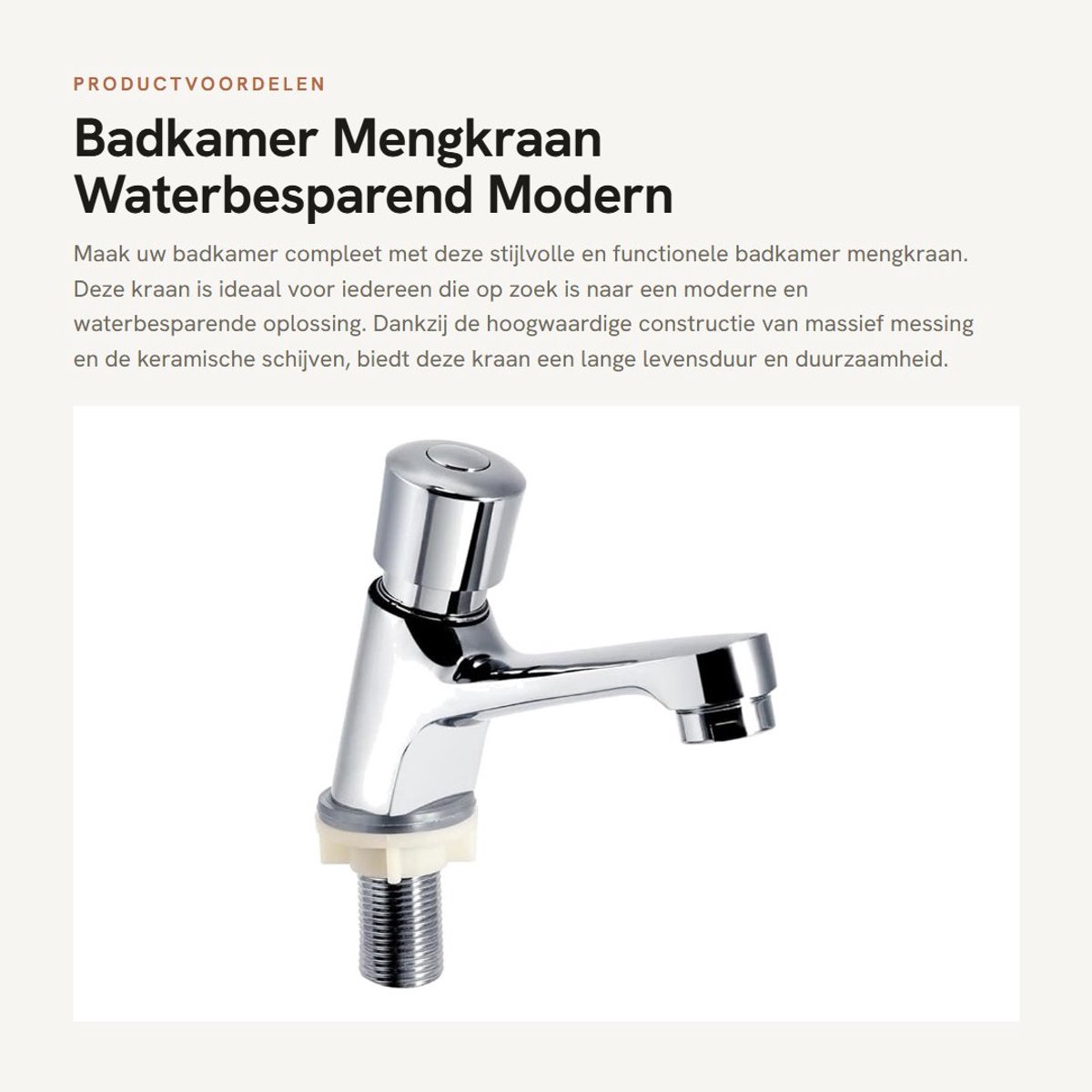 Dailygoods- Wastafelkraan Automatische Sluiting - Massief Messing - Waterbesparend - Eenvoudig te Reinigen - Duurzaam - Keramische Schijfkleppen - Kraan