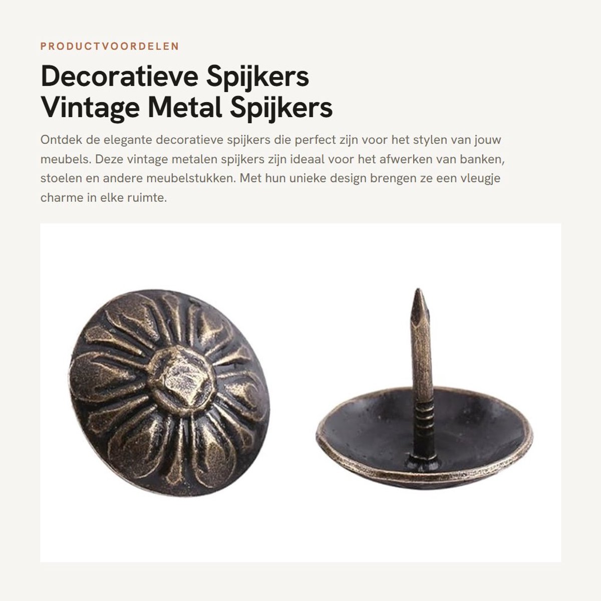 Dailygoods- Decoratieve Nagel - Elegante Bekleding - Vintage Metalen Spijkers - 100 Stuks - Ijzeren Spijkers - Afmetingen 10 x 14 mm - Meubelnagels