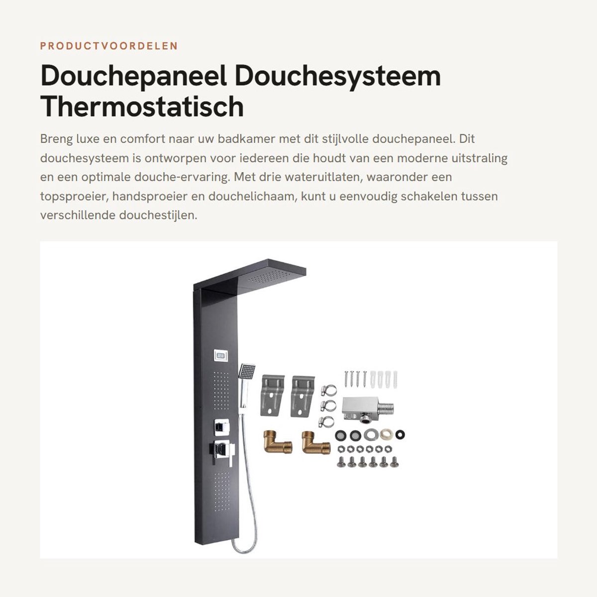 Dailygoods- Douchepaneel Modern Ontwerp - Roestvrij Staal 304 - Drie Wateruitlaten - LCD Display - Thermostatisch Systeem - Duurzaam Gebruik - Douchesysteem