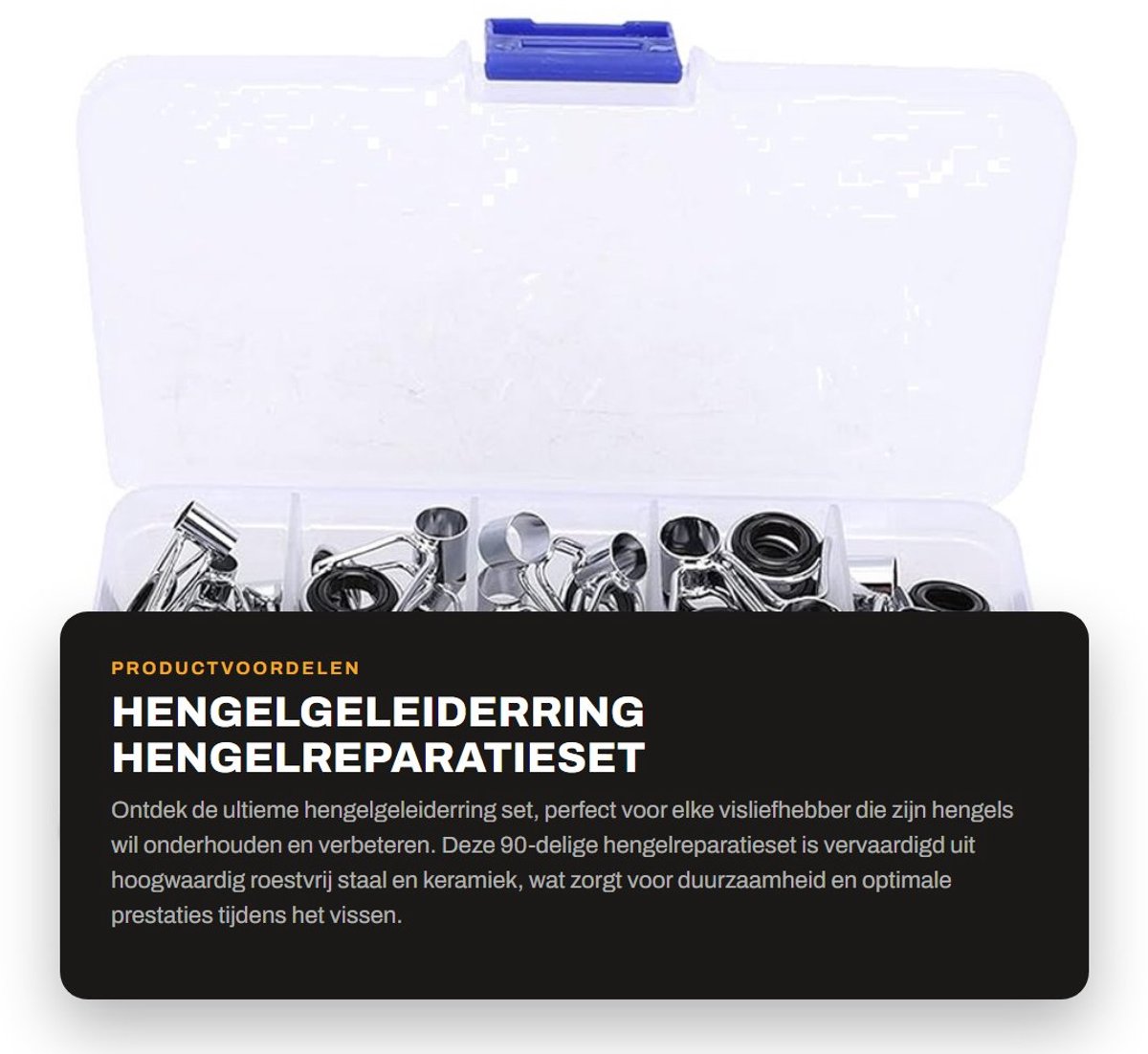 Dailygoods- Hengelgeleiderring 90-delige set - Roestvrij Staal - Keramiek - Duurzaam - Lichtgewicht - Geschikt voor zoet/zeewater - Hengelreparatieset