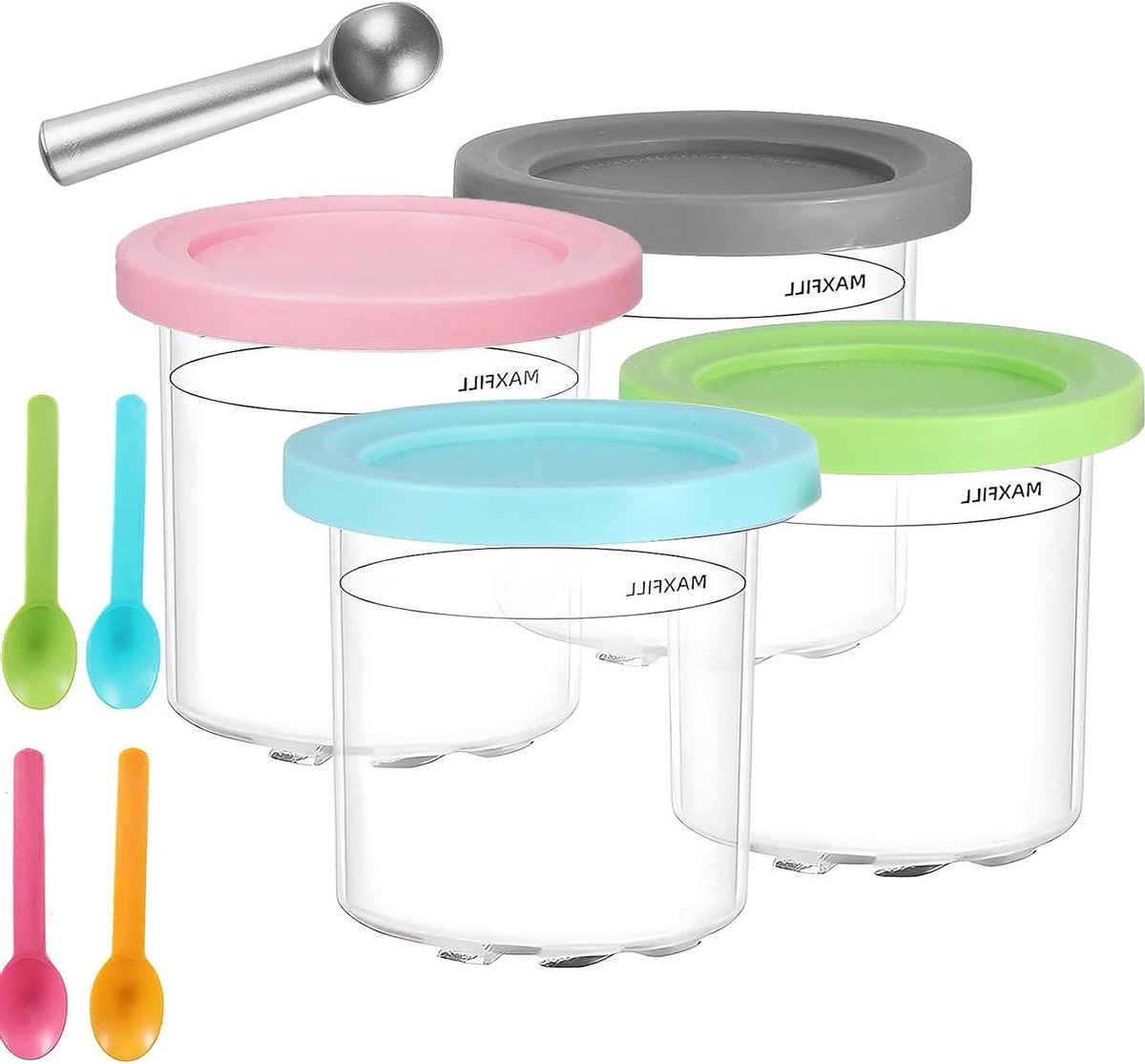 Voorraadpotten Set - Reservecontainers IJsmachine - IJs Maken - Vaatwasmachinebestendig - 4 Stuks - Multicolor