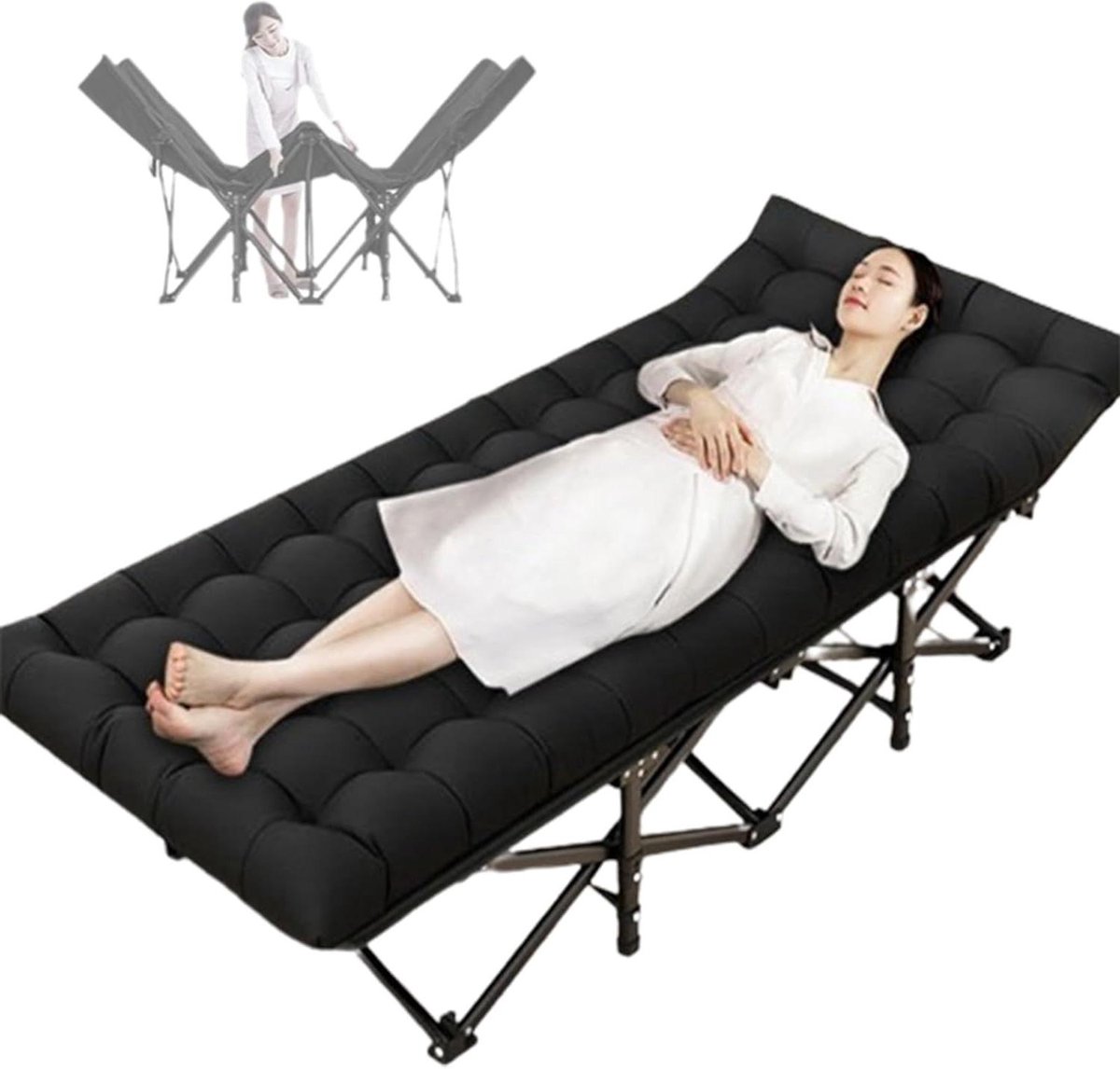 Opvouwbaar Bed - Logeerbed Campingbed - Buiten Reizen - Met Comfortabele Mat - 190 x 71 cm - Zwart